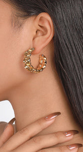Rainbow Rhinestone C-shaped Hoop Earrings - Gold